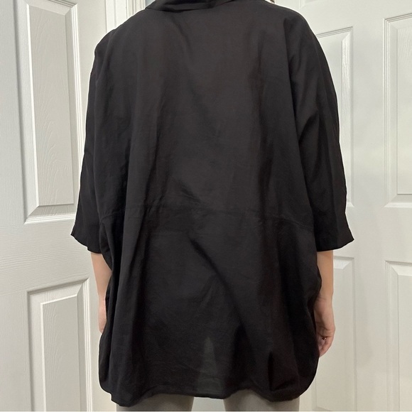 RHODE Shirt Button Down Black Cotton Oversized Lagenlook Size Extra Small - Picture 3 of 8